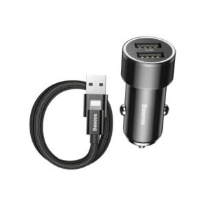 Baseus Small Screw 3.4A Dual USB Car Charger with Lightning Cable 1